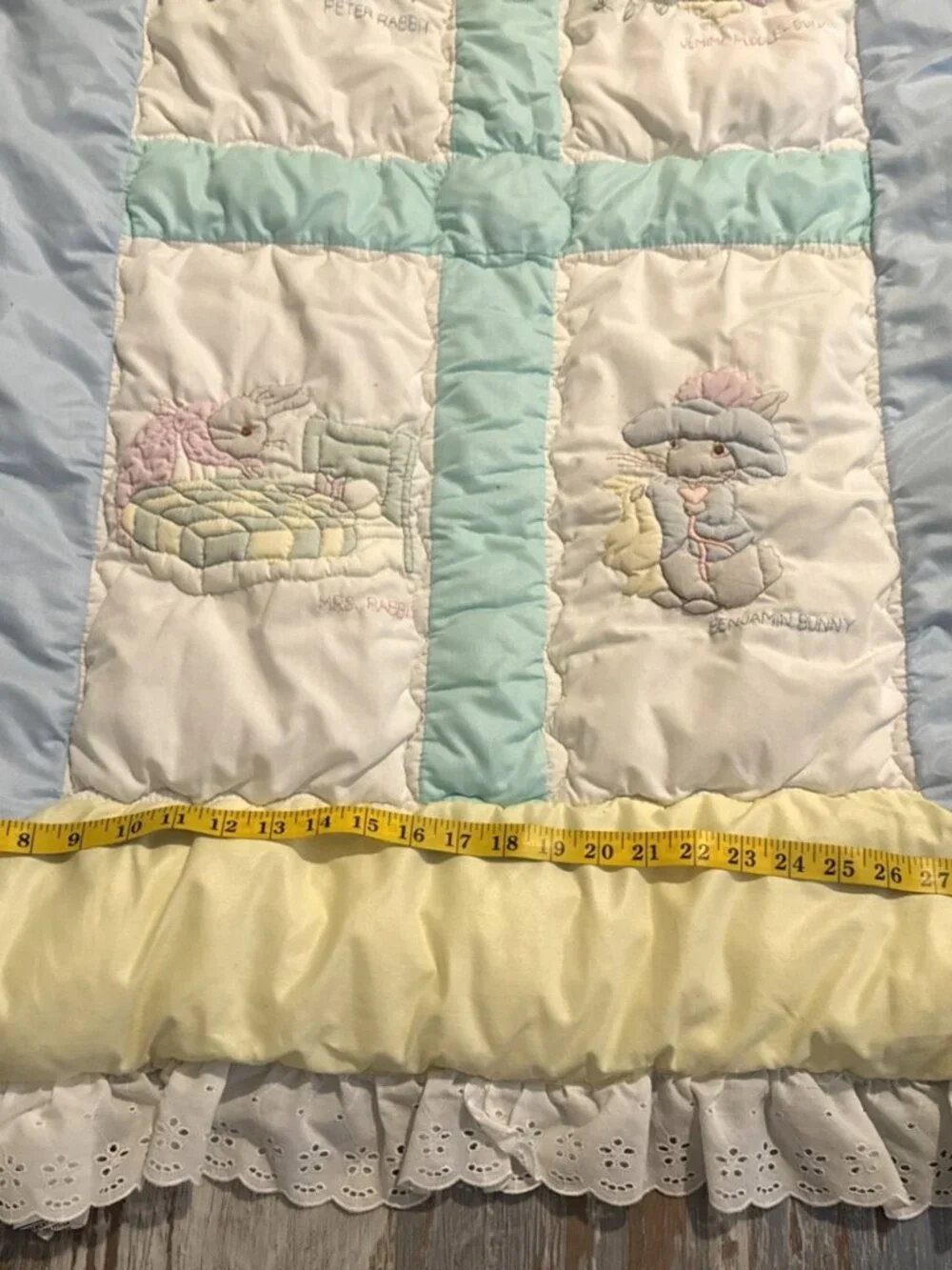 Vintage Beatrix Potter Peter Rabbit Baby Crib Comforter Colorblock Pastel Lace